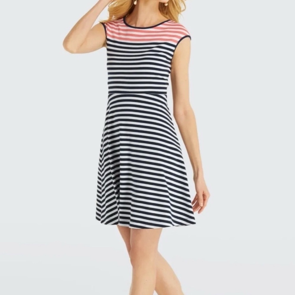 Draper James Navy and Pink Striped Dress Size Medium